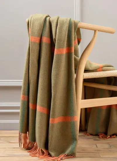 Green & Orange Large Lambswool Throw